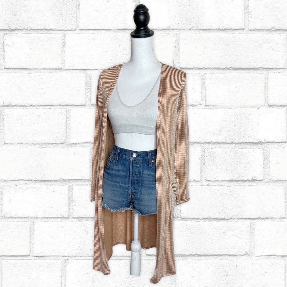 Nordstrom Caution To The Wind Dark Yellow Striped Duster Pocket Cardigan Sweater